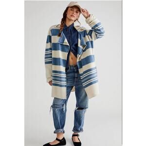 New FREE PEOPLE We The Free Acadia Cardi WOOL $368 XS/S Blue & Cream
